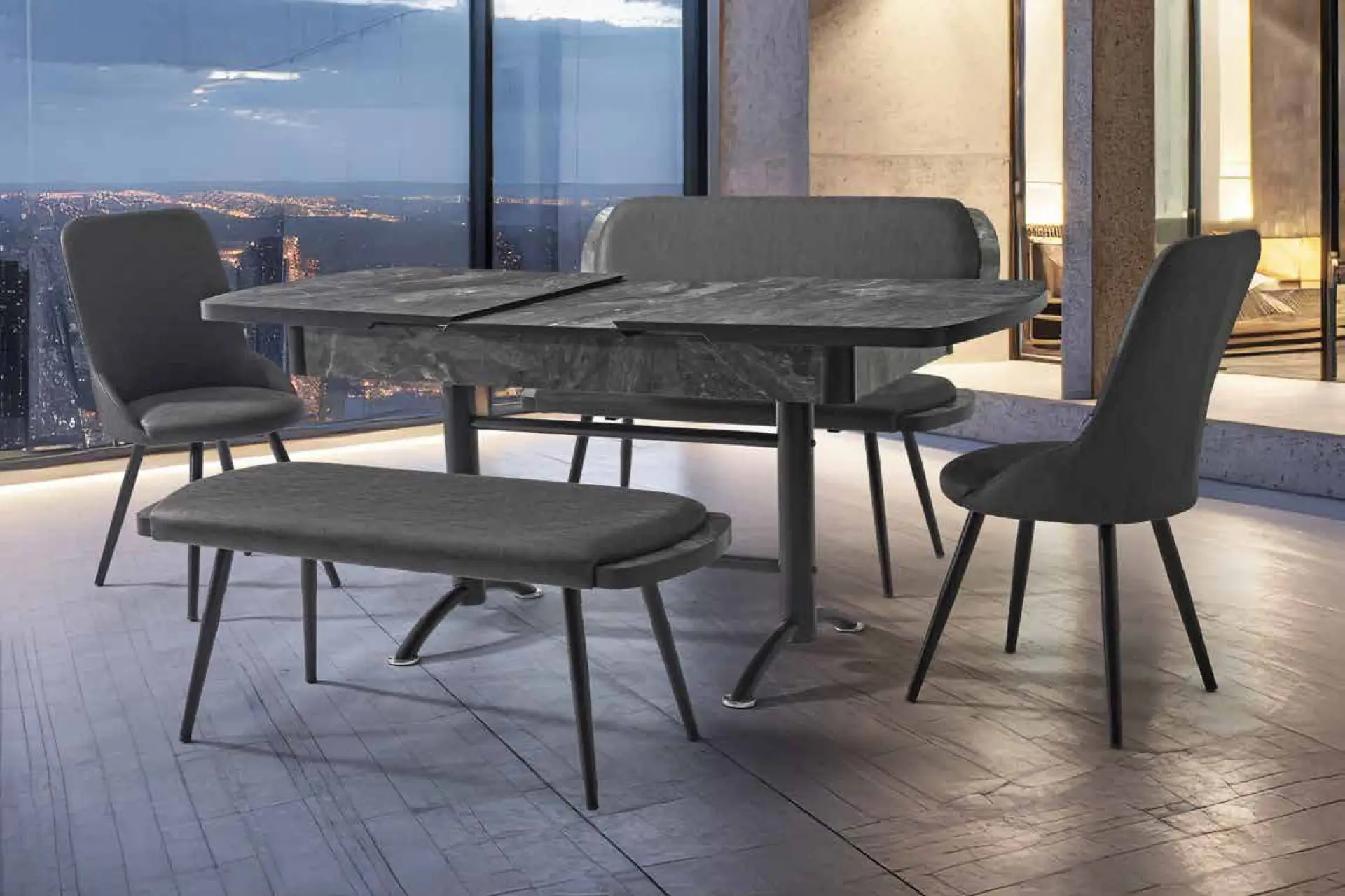OVAL GRANİT MASA TAKIMI (FÜME&ANTRASİT&KRİSTAL
